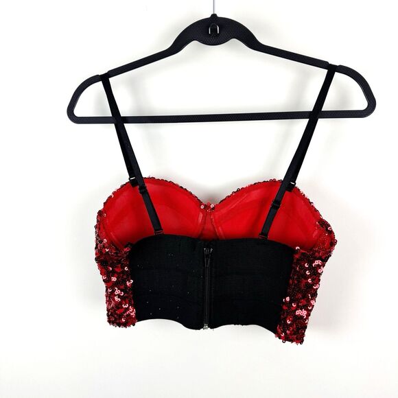 WET SEAL Red Sequins Women's Camisole Bustier Party Holiday Crop Top Large - Picture 7 of 14